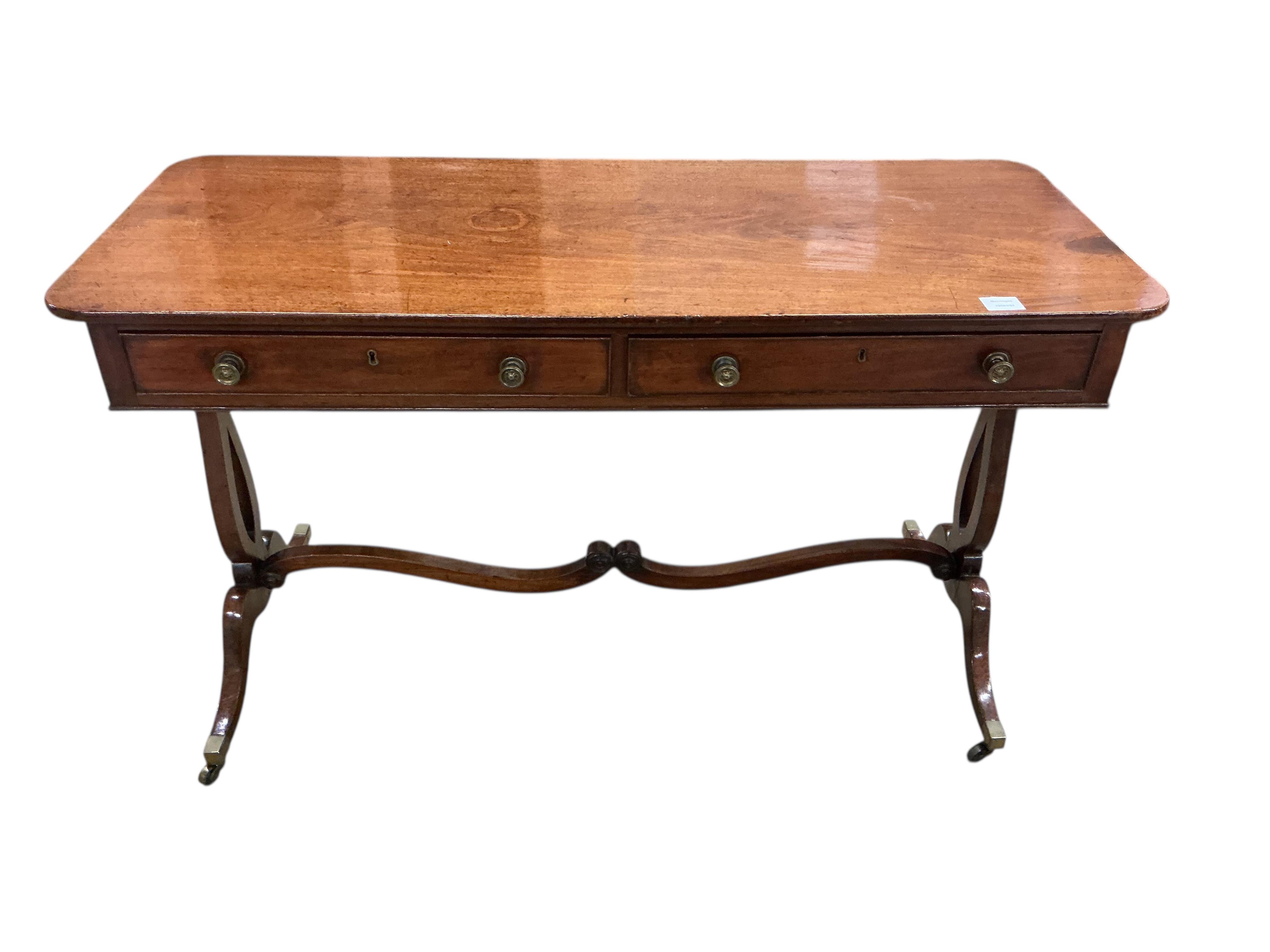 An early Victorian rectangular mahogany side table, width 121cm, depth 50cm, height 72cm